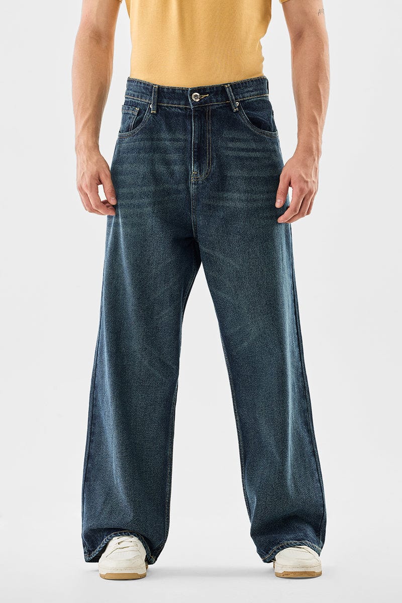Men's Light Blue Wide-Leg Denim Jeans